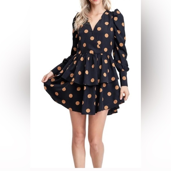 En Saison Black and Tan Polka Dot Long Sleeve Dress - Picture 12 of 14